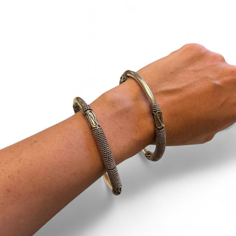 Set of 2 vintage silver-plated brass bangles, unique and rare jewelery
